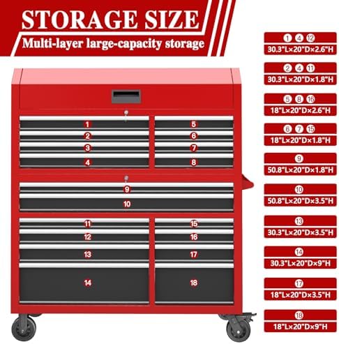 LARBANKE 60'' Rolling Tool Chest Combo, 18-Drawer Heavy Duty Steel Tool Cabinet with Power Outlet, Locking System & Wheels, Mobile Tool Box Organizer for Garage, Workshop, Mechanic & DIY Home Use