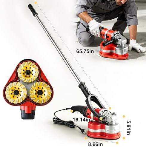3-Head Electric Concrete Floor Grinder with Telescopic Rod, 6 Speed Diamond Polisher for Epoxy Removal, Cement, Stone, Granite, Metal Surface Grinding & Polishing (L)