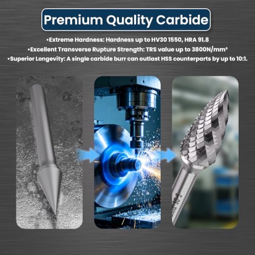 LU&MN SG-5 Tungsten Carbide Burr, Double Cut, 1/2" Head, 1/4" Shank, 3 Pcs