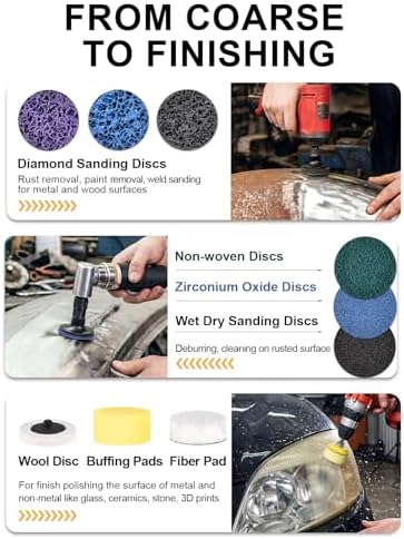 221PCS 2 Inch Die Grinder Sanding Discs Accessories with 1/4'' Holder for Milwaukee Die Grinder M12, Power Drill Sanding Attachment for Surface Conditioning, Sanding & Polishing