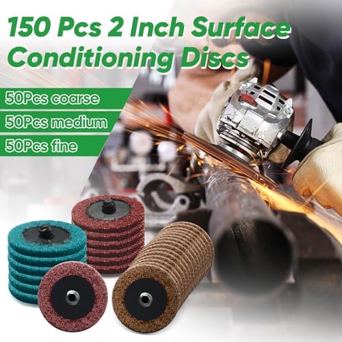 150 Pcs 2 Inch Surface Conditioning Discs Medium Grit Quick Change Sanding Discs for Die Grinders, Surface Stripping, Grinding, Polishing, and Burr Finishing