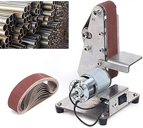 Mini Belt Sander, Electric Power Belt Sanders with 10pcs Sand Belts Metal Grinder Knife Making DIY Vertical Sand Belt Machines for DIY Wood Working Edge Polishing (775 Spindle Motor)