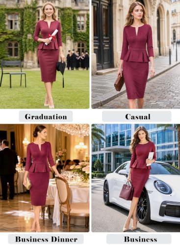 VFSHOW Womens Work Business Office Front Zipper Peplum Church Sheath Dress