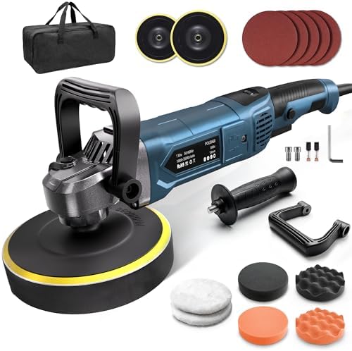 Buffer Polisher, 6 Inch/7 Inch 1600W Rotary Car Buffer Polisher Waxer, 7 Variable Speed 1000-3500 RPM, Detachable Handle for Waxing, Polishing & Scratch Removal