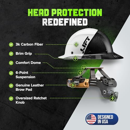 LIFT SAFETY Dax Carbon Fiber Full Brim Hard Hat | Safety/Construction Helmet w/ 6 Point Suspension for Comfort & Impact Protection