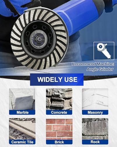 SHDIATOOL 4-1/2 Inch Turbo Row Diamond Grinding Cup Wheel for Concrete Granite Marble Masonry Brick Fits 7/8 Inch-5/8 Arbor Grit40/50