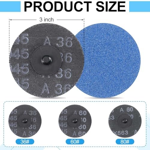 Landical 300 Pcs 3 Inch Sanding Quick Change Discs Zirconia, 36,60,80 Grits
