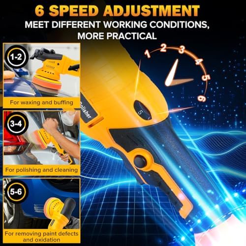 Cordless Buffer Polisher Kit for Dewalt 20V Battery(No Battery) Orbital Car Polisher 6 Variable Speed 1800 to 6500 RPM, Car Buffer Polishers for Car Detailing,Polishing,Waxing(Battery Not Included)