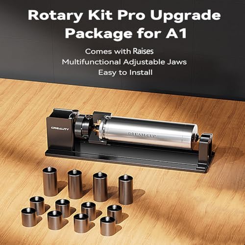 Falcon A1 Rotary Kit Pro Upgrade Package with 12 Risers，Jaw Chuck Rotary for Engraving Cylindrical Objects, Wine Glass, Baseball Bat, Ring for Ceality Falcon A1 Falcon A1 Pro(No Glasses Version)