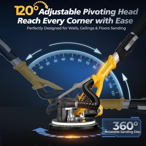 880W Drywall Sander, 5-Speed 1000-2100RPM, Foldable & Extendable Handle