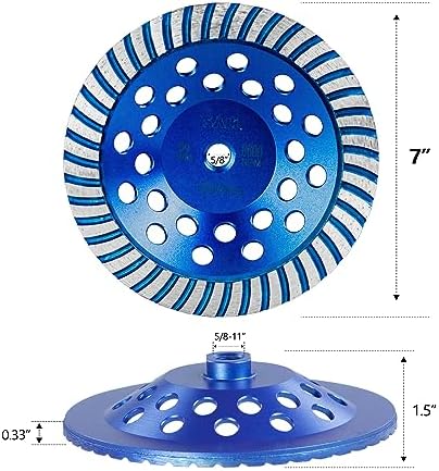 SALI 5PCS 7 Inch Concrete Grinding Wheels 43 Turbo Diamond Segments 5/8-11 Arbor Diamond Grinding Wheel Fit for Paint, Epoxy, Mastic, Coating Removal