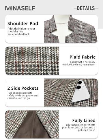 Mina Self 2026 Fall Women's Open Front Tweed Blazer,Plaid Fitted Jacket