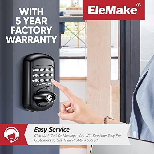 Keyless Entry Keypad Deadbolt - Digital & Mechanical Door Lock, Low Power Risk-Free (Black)