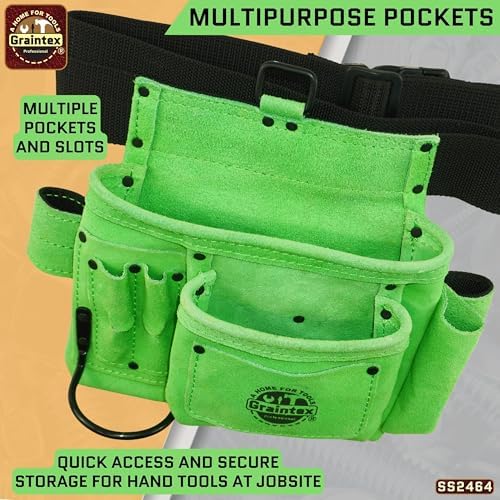 Graintex 5 Pocket Suede Leather Tool Belt/Bag, Multipurpose Leather Tool Belt for Women and Men, Ideal for Construction, Electrician, Handymen, Carpenter, Gardening Pouch & DIY Projects