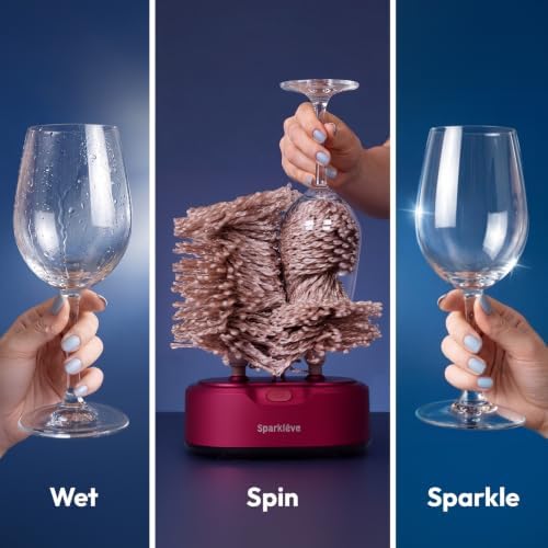 Home Glassware Polisher, World's First Affordable Spinning Glass Polisher, 600 RPM Dries, Polishes, All Glasses, Wine, Bar, Drinking, Wet Glass and Spin For Sparkling Glassware, Black, Classic Matte