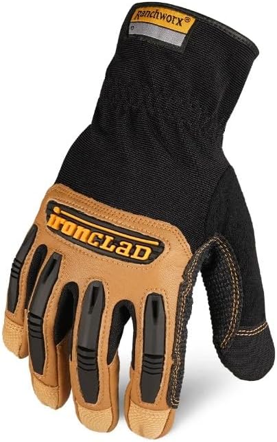 Ironclad Ranchworx Work Gloves RWG2, Premier Leather Work Glove, Performance Fit, Durable, Machine Washable, (1 Pair), RWG2-04-L,Brown/Black