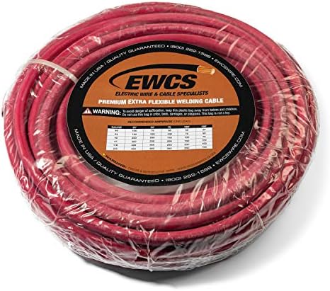EWCS 2/0 Gauge Premium Extra Flexible Welding Cable 600 Volt - Red - 50 Feet - Made in the USA