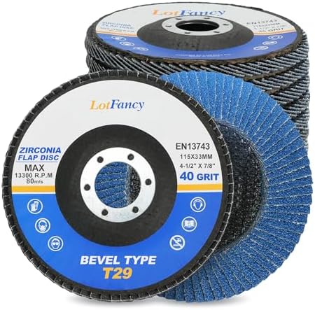 LotFancy Flap Disc 4 1/2” for Angle Grinder, 40 Grit, Bevel Type 29, Premium Zirconia Abrasive Grinding Wheels, 4.5" x 7/8” Flap Sanding Disc for Metal, Stainless Steel, 10-Pack