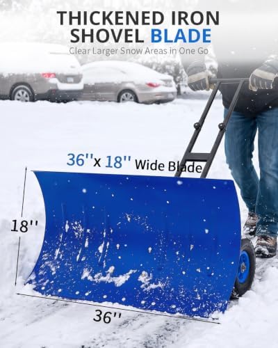 Outvita Snow Shovel with Wheels, 36" Wide 18" Long, Black & Blue