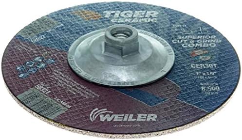 Weiler 58322 7 x 1/8 Tiger Ceramic Type 27 Cut Off/Grind Combo Wheel CER30T 5/8-11 Nut (Pack of 10)