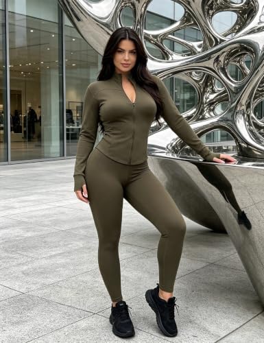 UOUA Womens Workout Set 2 Piece Outfit Bodycon Gym Tracksuit
