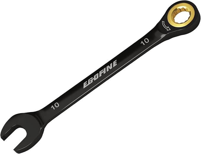 Egofine 10mm Ratchet Wrench, 10mm Wrench Ratcheting Combination Wrenches Metric, Industrial Grade Gear Spanner with 12 Point Box End, 72-Teeth Ratchet Black Electrophoretic Coating,CR-V