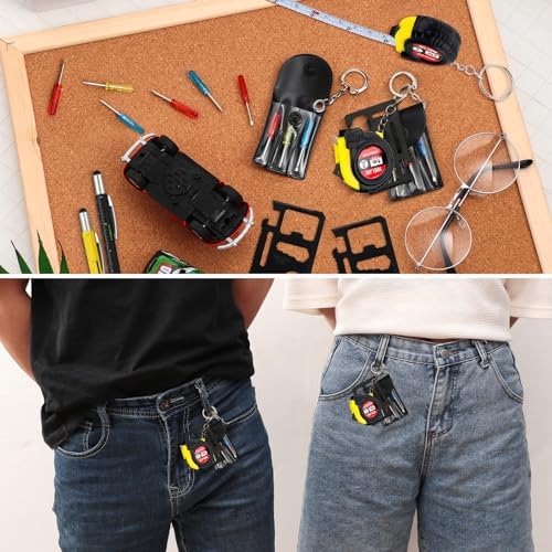 168 Pcs Mini Screwdriver Tape Keychain Set Multitool Pen Card Father's Gifts Bulk Mini Tool Set for Adult Men Dad (Multicolor)