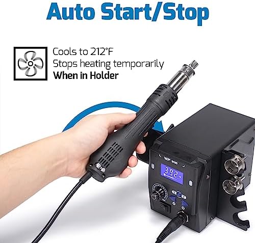 WEP 959D Hot Air SMD Soldering Rework Station with Quick-Change Nozzle System, Nozzle Holder, 5 Additional Nozzles, Adjustable Temperature, °C/°F Conversion and Buzzer Prompt