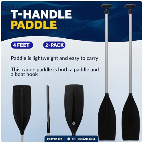Five Oceans 4-Feet Canoe Paddle - Boat Paddle, T-Handle Oar Paddle for Canoe, Kayak and Small Boats - Corrosion-Resistant Floating Boat Paddles Marine-Grade Aluminum & Heavy-Duty Plastic | Aluminum Shaft & High Impact Plastic Blade
