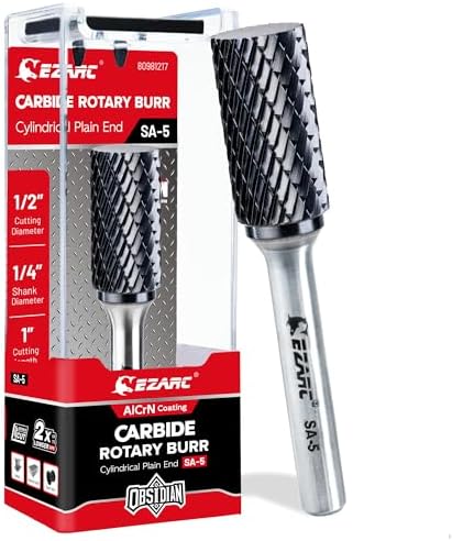 EZARC AlCrN Carbide Rotary Burr Bit, SA-5 Double Cut, 1/4-Inch Shank