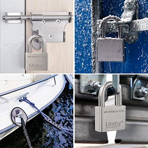 Unity Marine Padlock Keyed Alike 100% Stainless Steel Weatherproof for Sea, Boat, Port, Gate, Anti-Pick (5, 50mm)