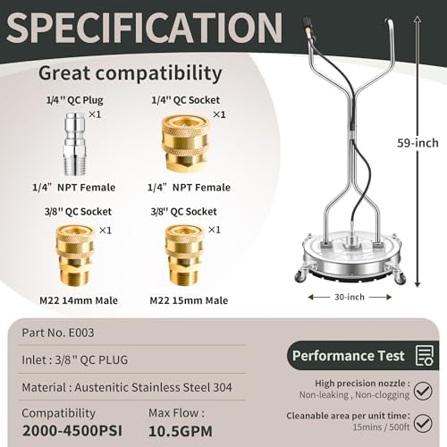 LidoDola 30'' Pressure Washer Surface Cleaner, Power Washer Accessory