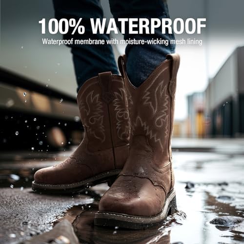 HISEA NINGO Steel Toe Work Boots for Men Square Toe Cowboy Boots Soft Toe
