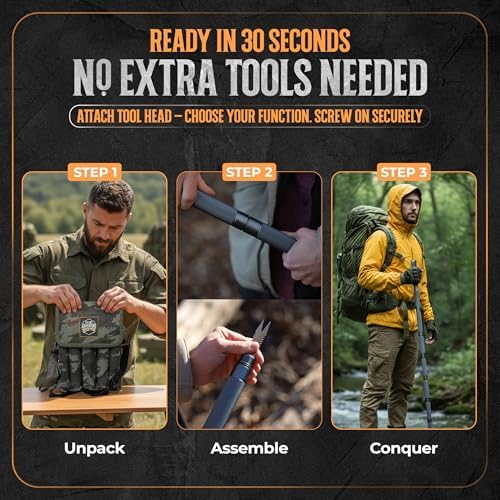 Prime Adventure 15-in-1 Tactical Survival Walking Stick & Hiking Staff – Heavy-Duty Collapsible Multitool for Camping, Hiking & Outdoor Survival Gear (8 Tubes, Premium Build)