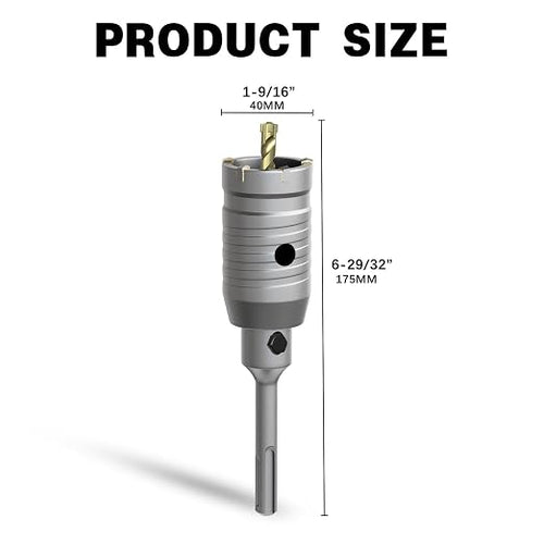 1-9/16" Concrete Hole Saw,40mm Masonry Hole Saw, with 110mm SDS Plus Shank Connecting Rod for Concrete Brick Cement Stone Wall Drilling Home Improvement
