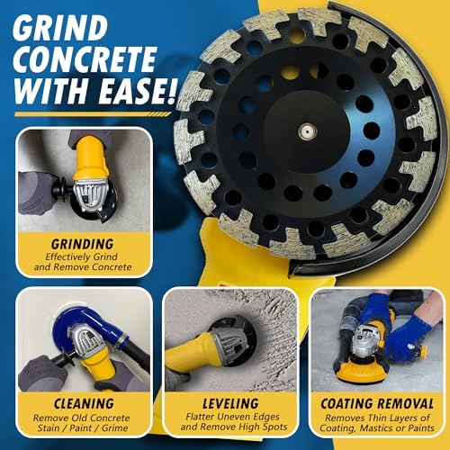 7" Diamond Grind Wheel T Seg Concrete & Coating, 5/8"-11 Threaded Arbor