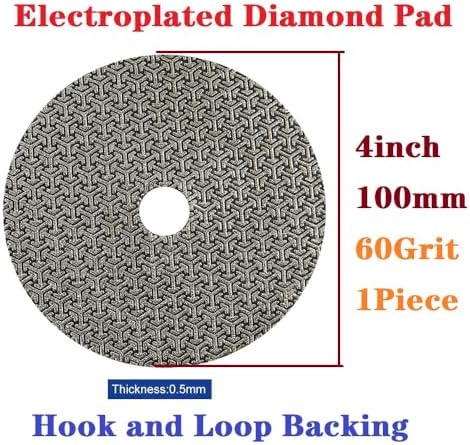 Electroplated Diamond Sanding Paper Sheet Pad,60Grit 4inch 100mm Grinding Sandpaper Pad Hook and Loop Backing for Metal Glass Porcelain Ceramic Hand Polishing & Trimming (1 Piece)