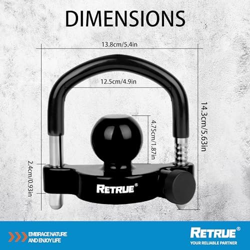 RETRUE Universal Trailer Coupler Hitch Lock, Waterproof Cover & Cap, Black