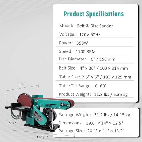 Adjustable Belt Sander, 4 x 36 in. Bench Sander and Polisher Grinder with 6in Belt for Woodworking