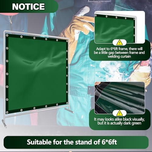 2 Pack Welding Curtain Safety Screen with Fixed Belt, 6 x 6ft Green, Fire Resistant Transparent Vinyl Welding Shield for UV and Blue Light Protection