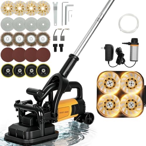 4-Head Concrete Floor Grinder with Extendable Rod, 3800W & 6000 RPM