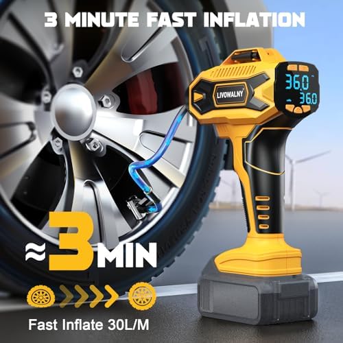 LIVOWALNY Tire Inflator Air Compressor Compatible with DeWalt 20V Battery Power, 160PSI Cordless Portable Electric Air Pump with Digital Pressure Gauge for Car Motorcycles Bike Ball Auto (Tool Only)