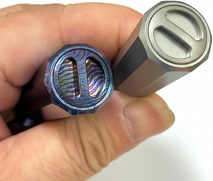 Mini Titanium EDC Pocket Screwdriver with 7 Bit Storage, 81mm / 3.19in Magnetic Precision Hex Driver Tool, Portable Polygon Everyday Carry Tool (Titanium Damascus)