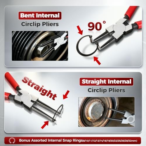 BILITOOLS 4PC Internal Snap Ring Pliers Set, 5" & 7" Circlip Kit