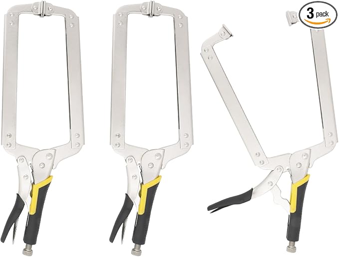3 Pack 18 Inch C Clamp Locking Pliers,Locking C Clamp, Adjustable Nickel Plated C Pliers For Wood Working, Welding, Electrician Maintenance and more, by GENHAKON