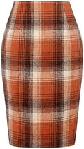 IDEALSANXUN Plaid Skirts for Women Fall Winter Knee Length Pencil Wool Skirt with Slit