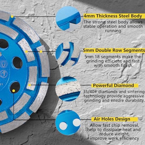 5 inch Diamond Cup Grinding Wheel,5/8"-11 Arbor Concrete Grinder Wheel Double Row for Concrete Masonry Granite Marble Stone