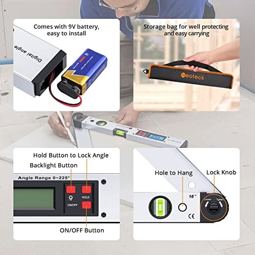 Neoteck 16 inch Digital Angle Finder 225°Aluminum Protractor LCD Backlight