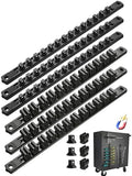 ALOANES 6PC Magnetic Tool Organizer Set - 36 Slot Screwdriver Holder & 42 Clip 3/8" Socket Rail, Heavy Duty Aluminum for Toolbox & Pegboard (Black)