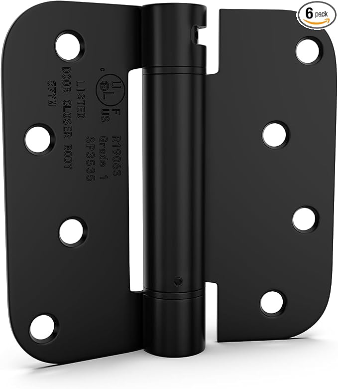 goldenwarm 6 Pack Black Self Closing Door Hinges with 5/8'' Radius Corners - Adjustable Tension Soft Close Hinges for Interior/Exterior Doors, Heavy Duty 4 Inch Hinges with Durable & Quiet Closure